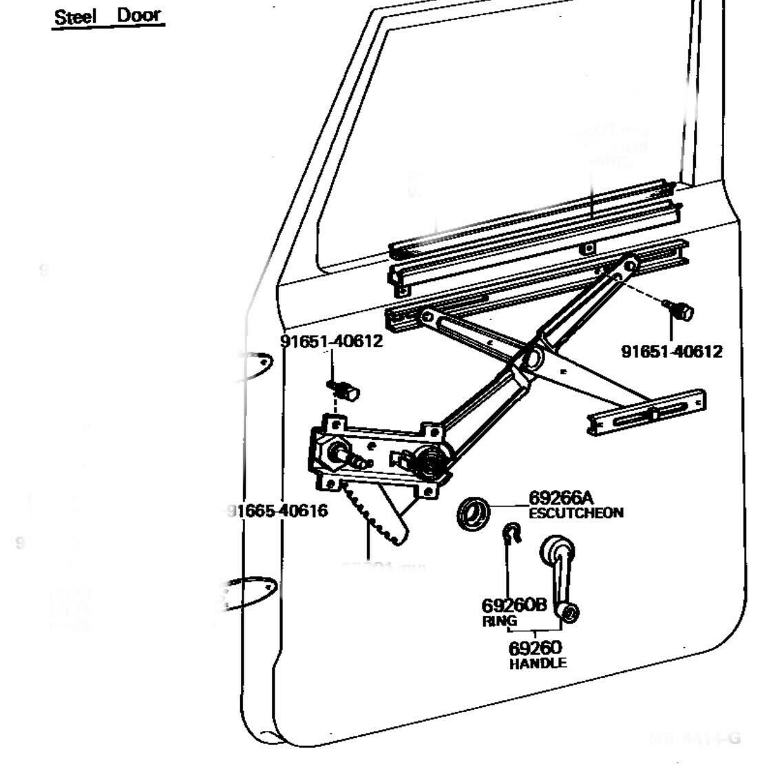 thumbnail image 2 of Left Side Manual Window Regulator With Winder Handle – For Toyota Land Cruiser FJ40 FJ45 BJ40 HJ45 1969-9/75 2 of 6
